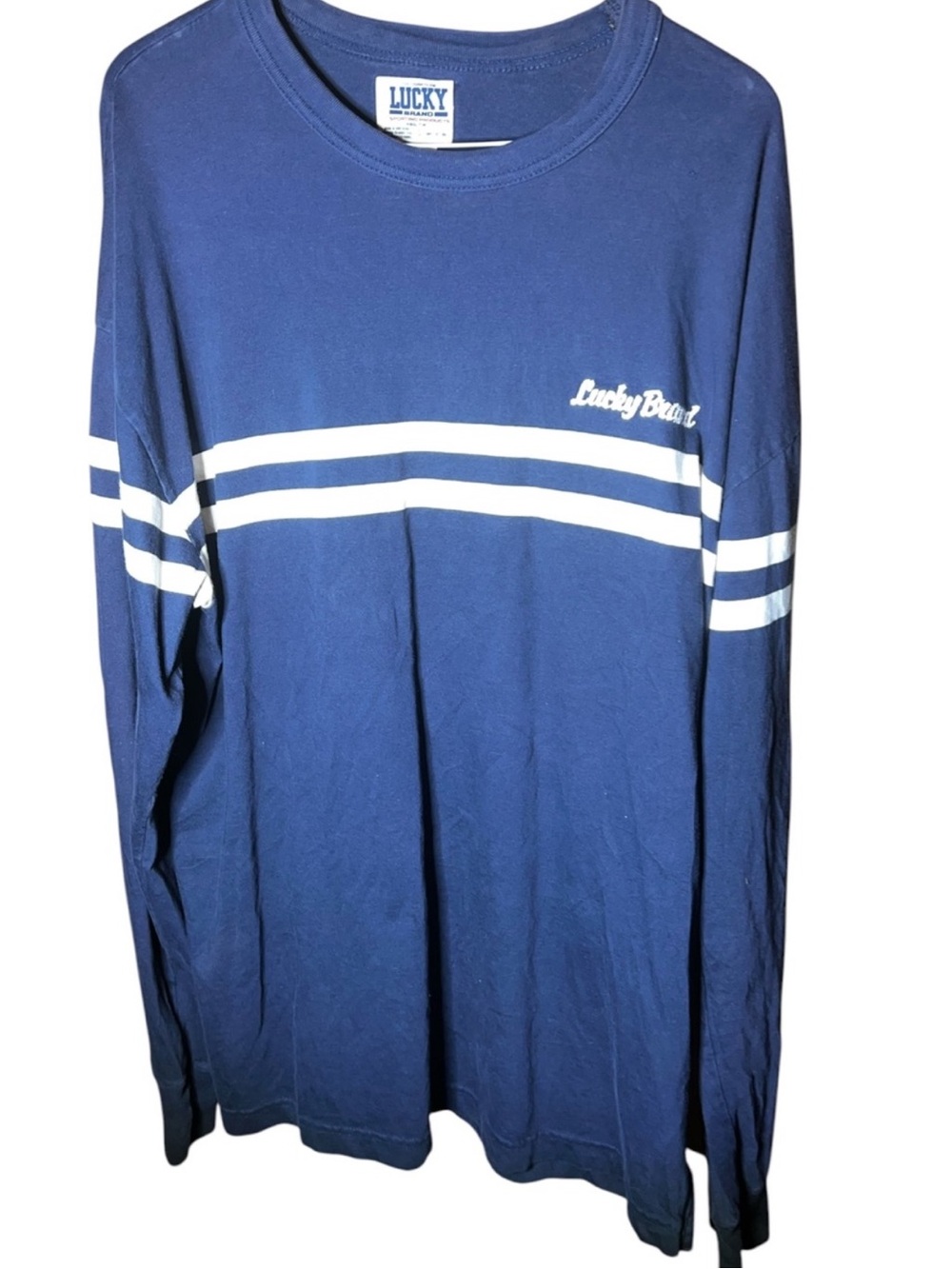 Lucky Brand Men's Long-Sleeve Navy Stripe Crewneck Shirt size L
